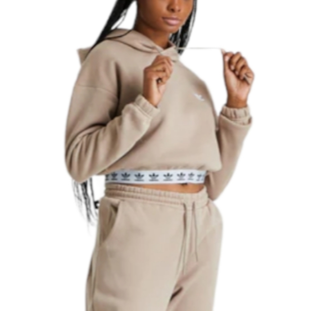 ADIDAS cropped pullover hoodie in trace khaki NWT streetwear - Picture 3 of 6